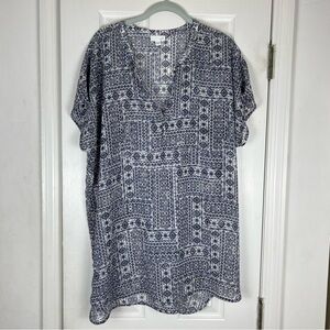 J. Jill Semi-Sheer Aztec Print V-Neck Popover Tunic Top